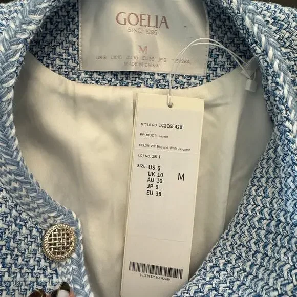 Goelia Tweed Round Neck Jacket Blue White Jacquard - Picture 12 of 13